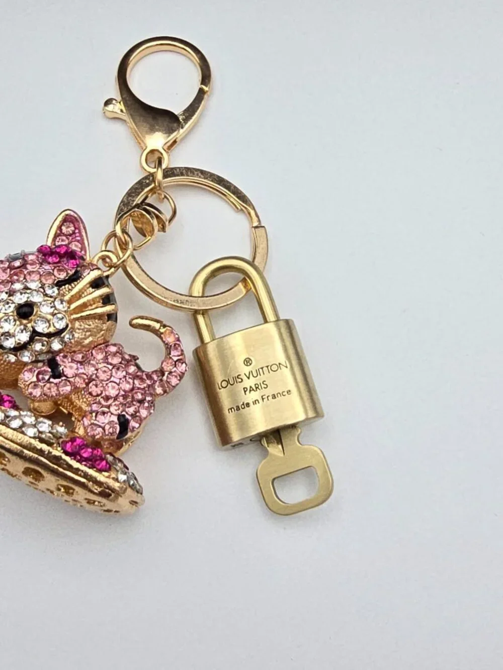 Louis Vuitton Gold Padlock Key 🔒 Authentic LV Charm + Unbranded Cat Keychain